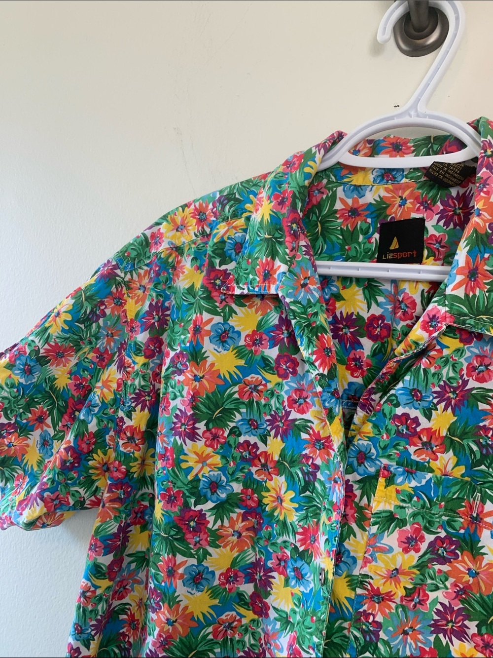 Vintage Liz Sport Short Sleeve Button Down Shirt 100% Cotton Bright Colorful - Picture 7 of 13